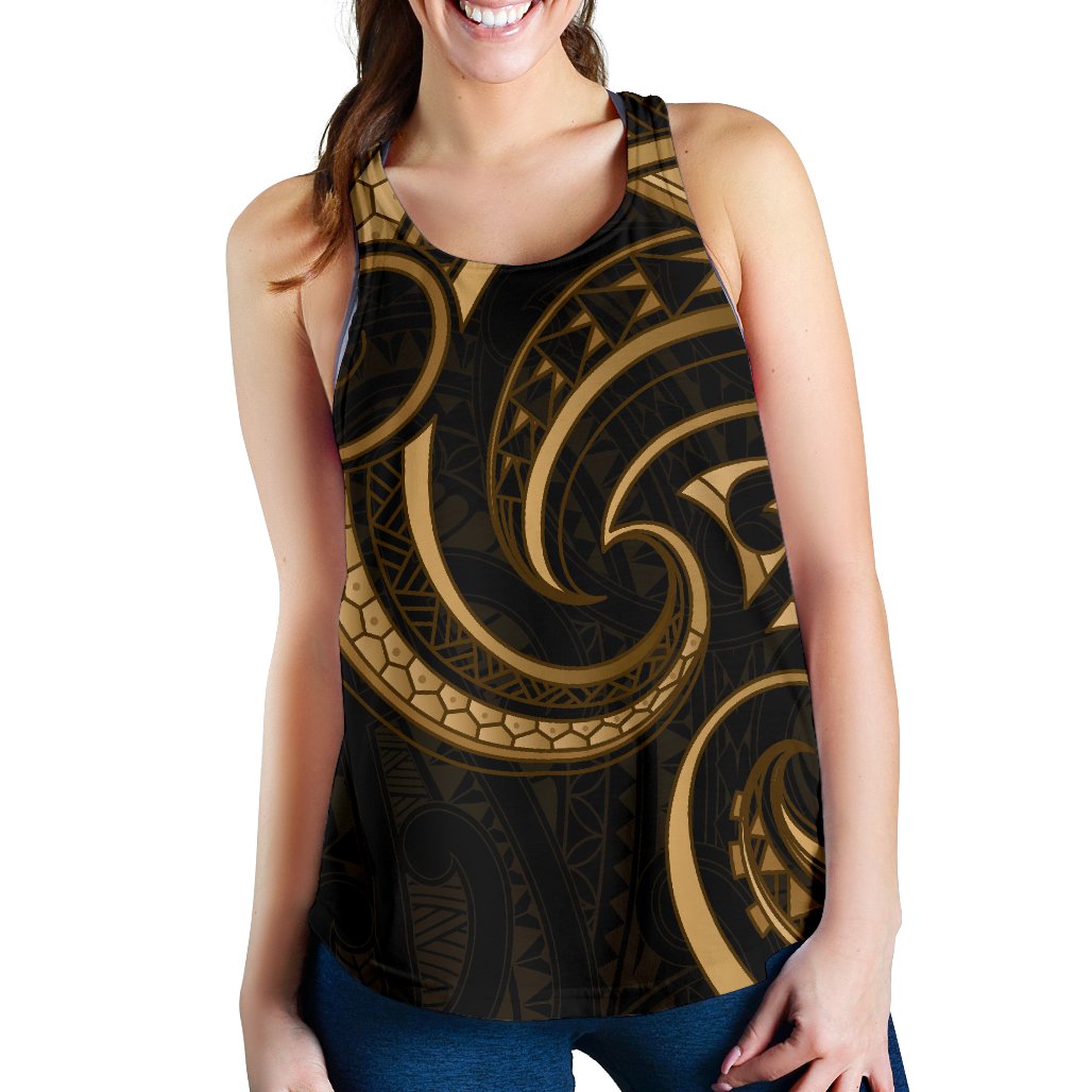 New Zealand Maori Mangopare Women Racerback Tank Polynesian - Gold - Vibe Hoodie Shop