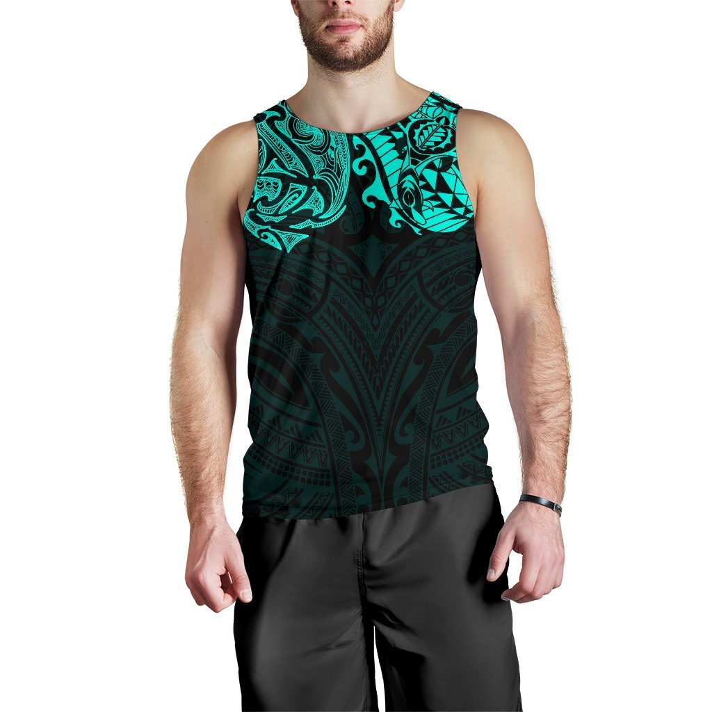 New Zealand Men's Tank Top, Maori Polynesian Tattoo Turquoise - Vibe Hoodie Shop