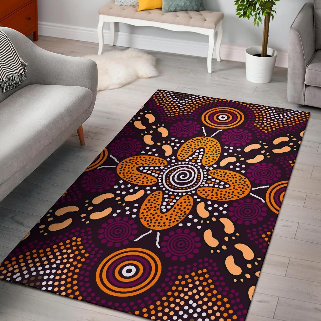 Aboriginal Area Rug - Flowers Dot Panting Art - Vibe Hoodie Shop