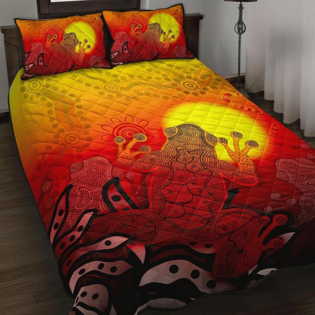 Aboriginal Quilt Bed Set - Indigenous Frog (Red) - Vibe Hoodie Shop