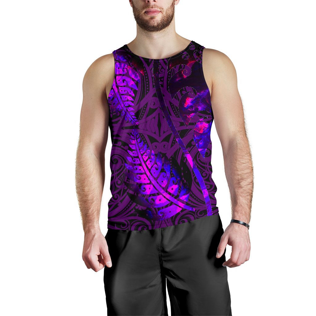 Aotearoa Maori Men Tank Top Silver Fern Koru Vibes Purple - Vibe Hoodie Shop