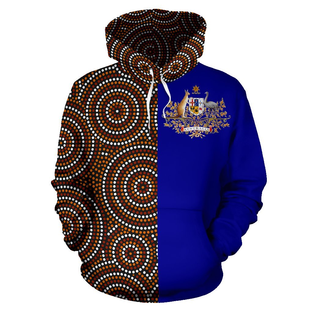 Aboriginal Hoodie, Australian Coat Of Arms Circle Dot Painting - Vibe Hoodie Shop