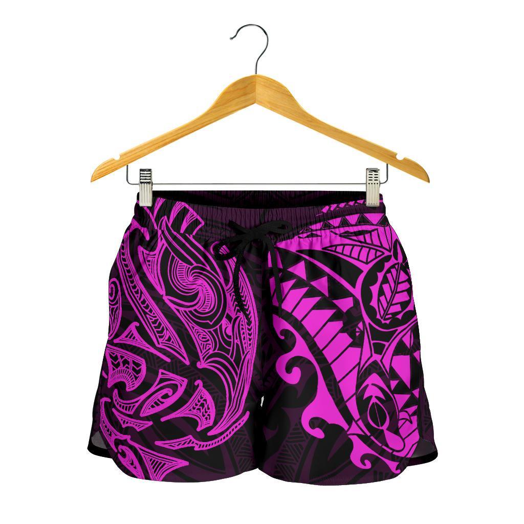 new-zealand-all-over-print-womens-shorts-maori-polynesian-tattoo-purple