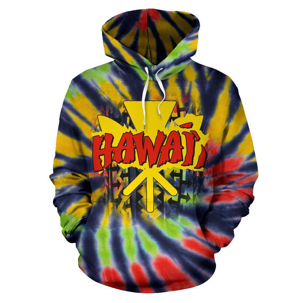 Hawaii Tie Dye Hoodie, Kanaka Maoli Flag All Over Print Hoodie - Vibe Hoodie Shop