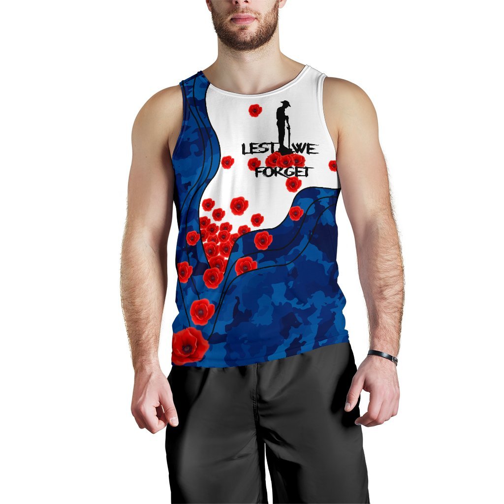 ANZAC Lest We Forget Men's Tank Top - Australian Flag Blue - - Vibe Hoodie Shop