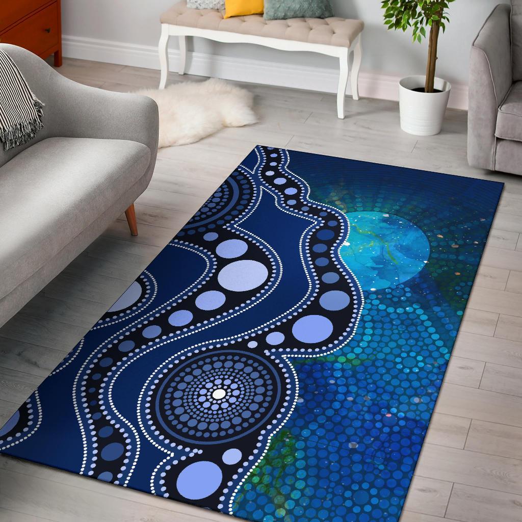 Aborignal Area Rug - Australia Indigenous Flag Circle Dot Painting Art (Blue) - Vibe Hoodie Shop