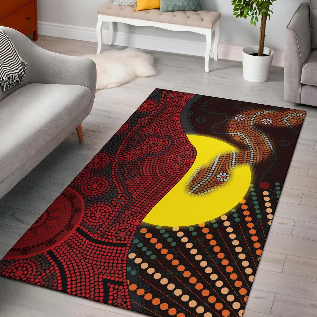 Aboriginal Area Rug - Indigenous Snake Sun Dot Painting - Vibe Hoodie Shop