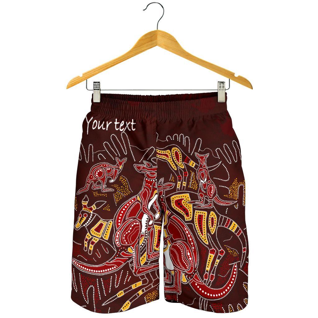 Custom Aboriginal Men's Shorts - Kangaroo family with Hand Art - Vibe Hoodie Shop