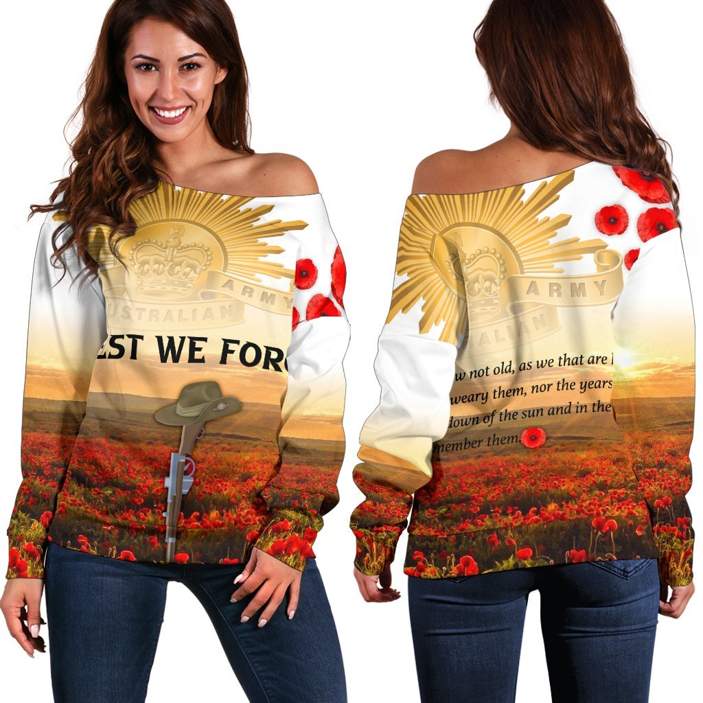 ANZAC Day 2021 Women's Off Shoulder Sweater - We Will Remember Them - Vibe Hoodie Shop