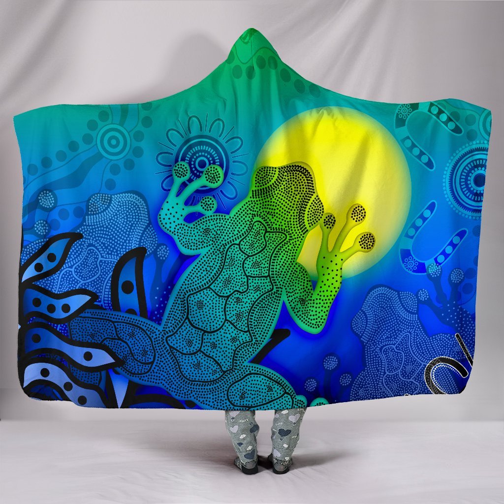 aboriginal-hooded-blanket-indigenous-frog-blue