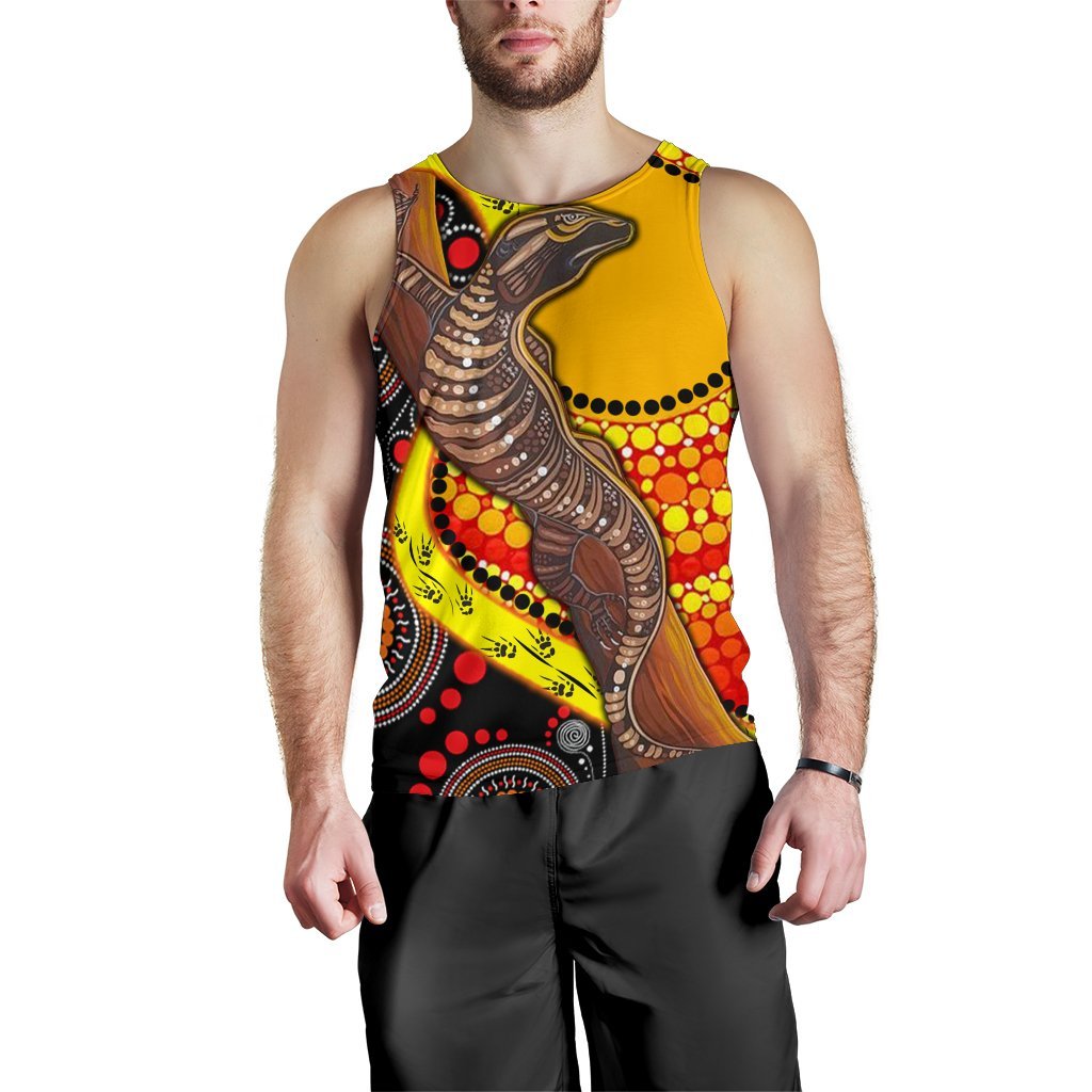 Men's Tank Top - Australian Aboriginal Dot Painting Sun and Lizard - Vibe Hoodie Shop