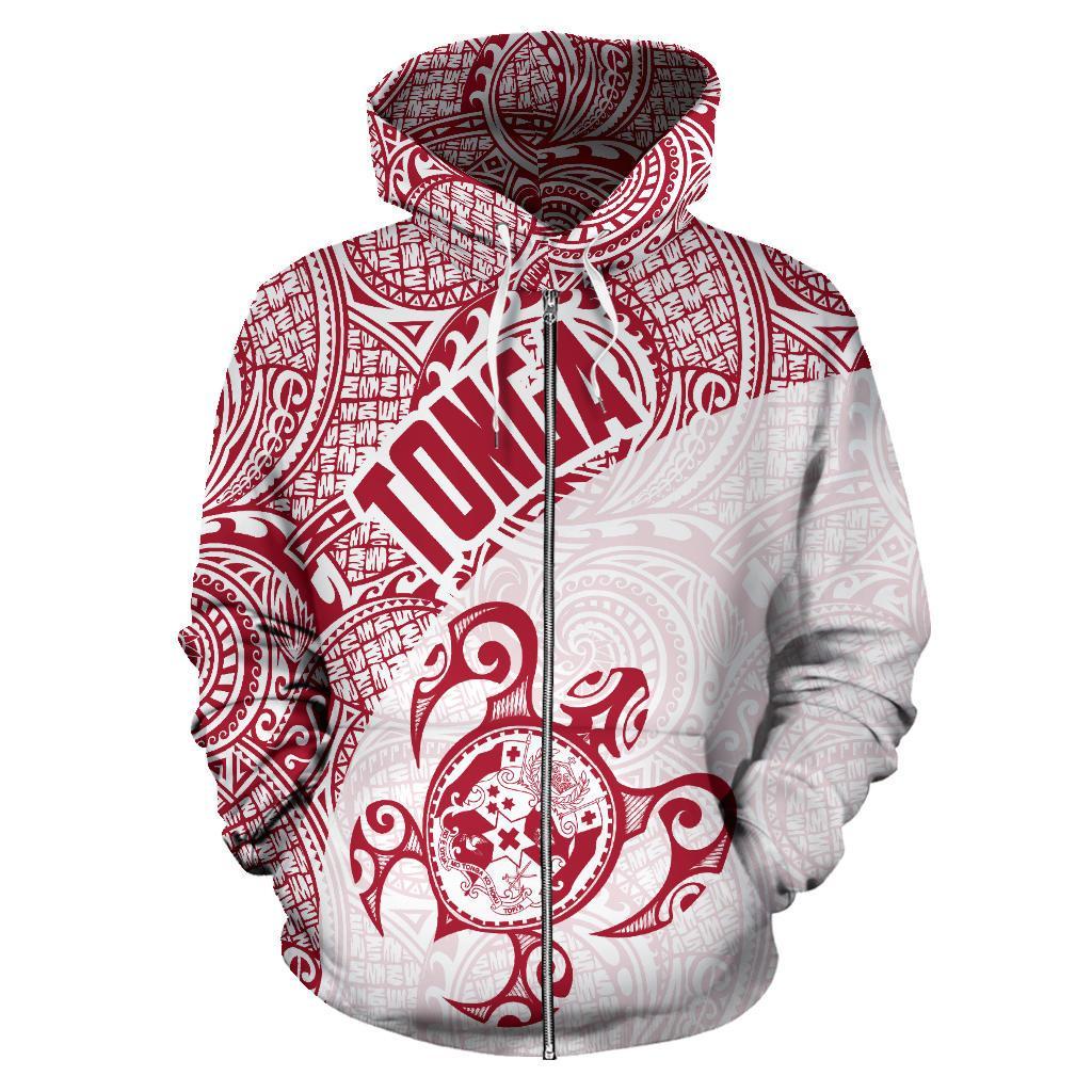 Zip Up Hoodie Tonga Coat Of Arms Turtle Polynesian Pattern 06 - Vibe Hoodie Shop