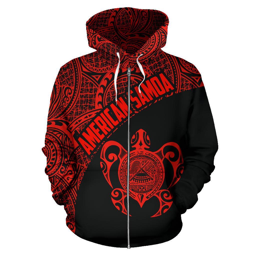 American Samoa Polynesian Hoodie Coat Of Arms In Turtle Red Zip - Up - Vibe Hoodie Shop