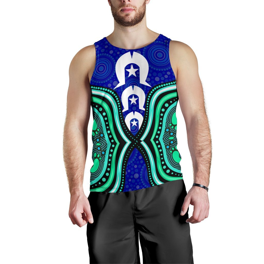 Torres Strait Men's Tank Top - Torres Strait Symbol And Aboriginal Patterns - Vibe Hoodie Shop