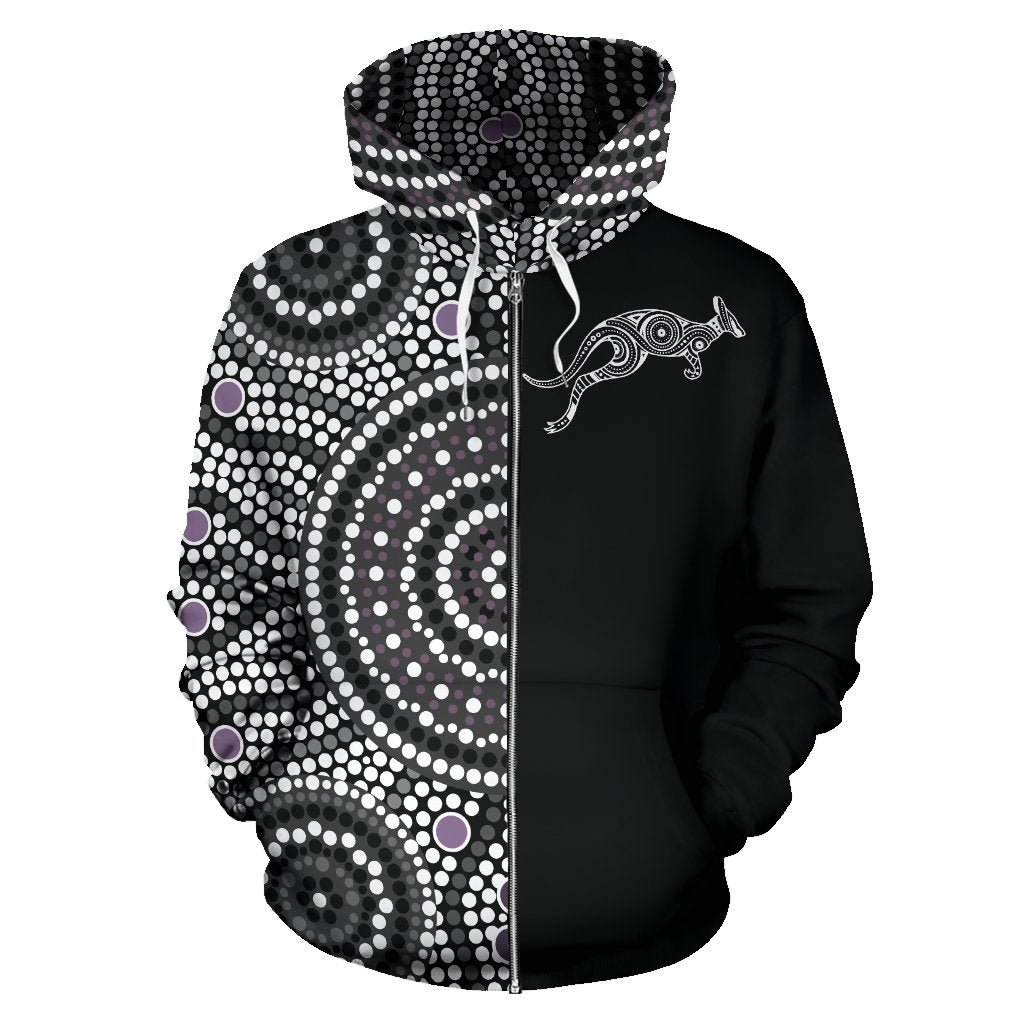 Aboriginal Zip Up Hoodie, Kangaroo Patterns Circle Dot Painting Ver01 - Vibe Hoodie Shop