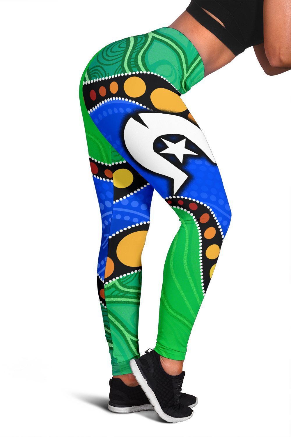 Custom Torres Strait Islands Women's Leggings - Flag with Aboriginal Patterns - Vibe Hoodie Shop