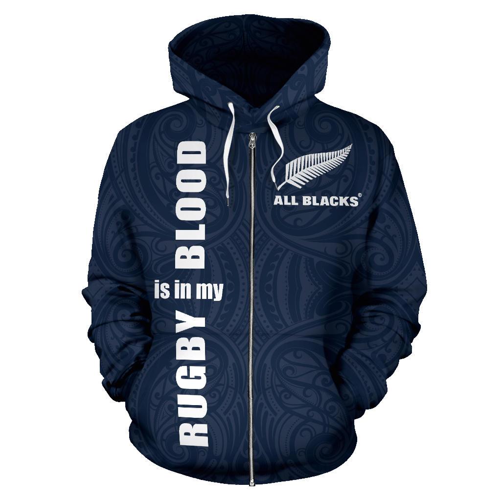 New Zealand Rugby Is In My Blood Zip Hoodie Navy - Vibe Hoodie Shop