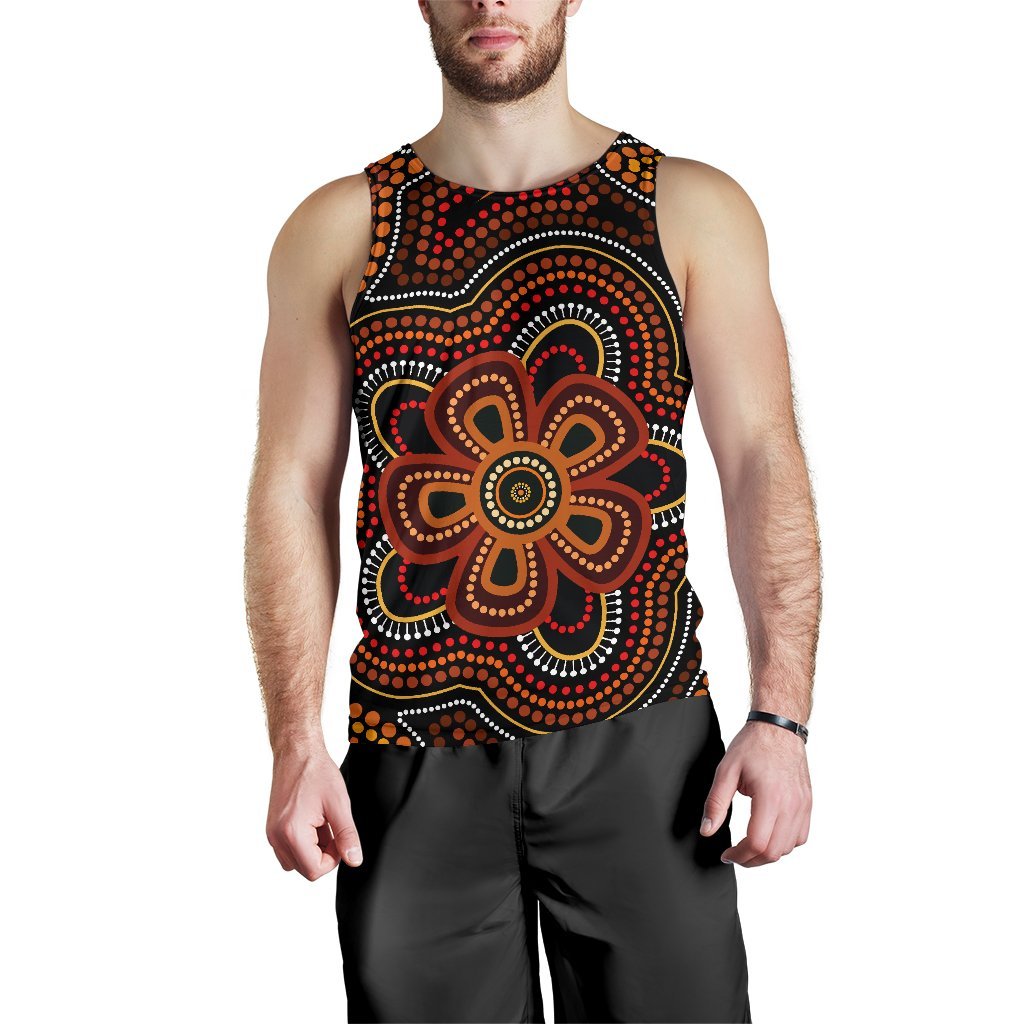 ABoriginal Men's Tank Top - Aboriginal Dot Painting Flowers Style Ver02 - Vibe Hoodie Shop