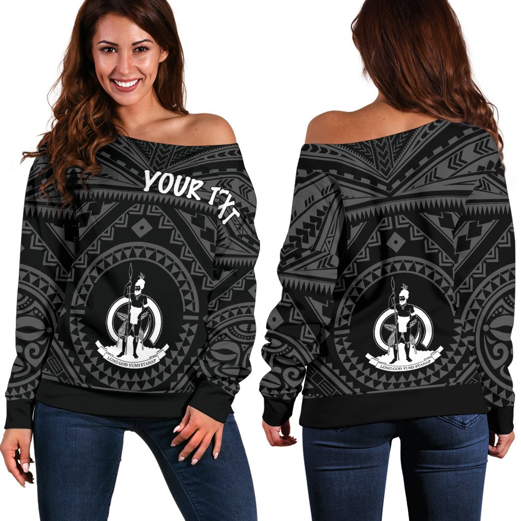 Vanuatu Personalised Women's Off Shoulder Sweater - Vanuatu Seal With Polynesian Tattoo Style - Vibe Hoodie Shop