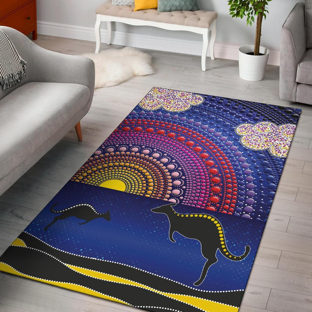 Area Rug - Sunset Over The Sea And Kangaroo Dot Painting - Vibe Hoodie Shop