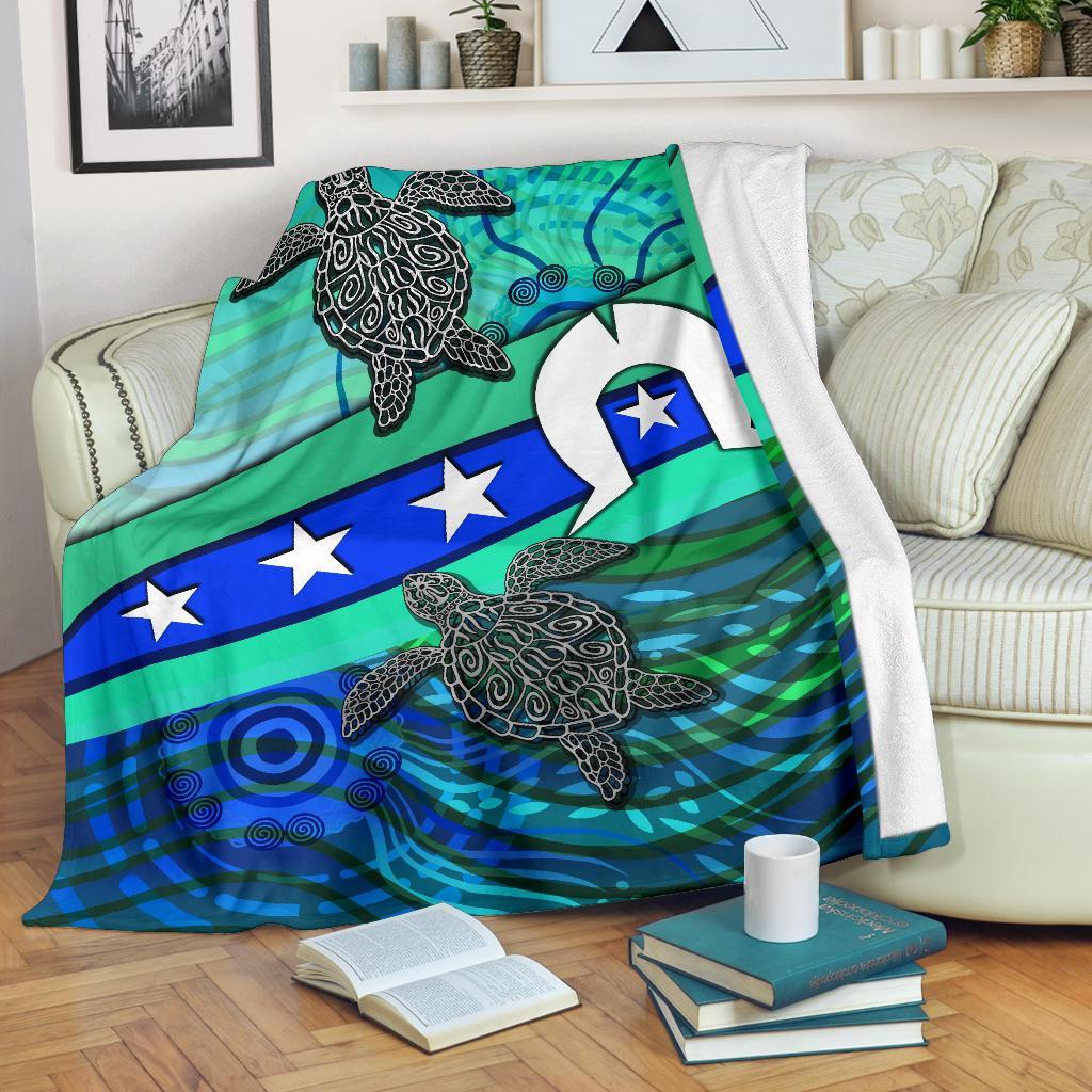 Premium Blanket - Torres Strait Flag And Turtle - Vibe Hoodie Shop