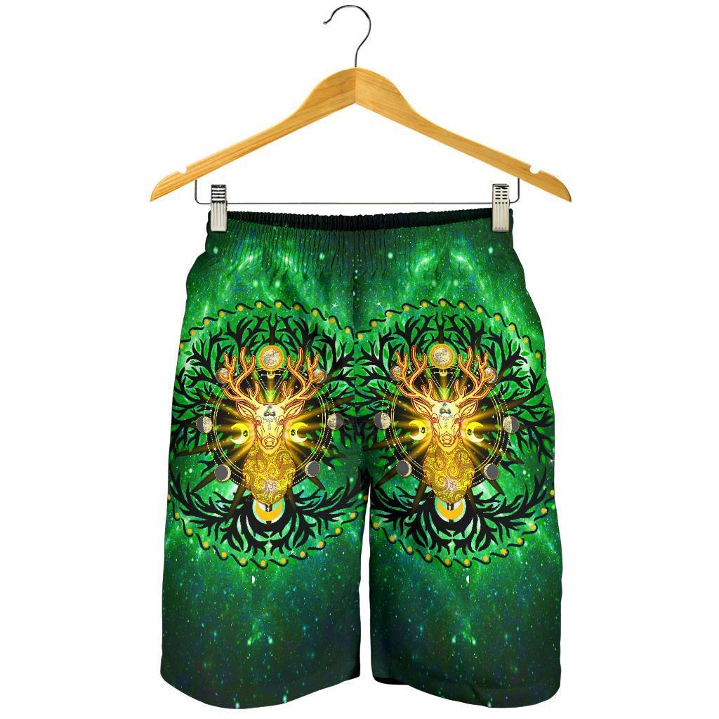 Celtic Pagan Deer All Over Print Men's Shorts - Moon Phases Deer with Tree of Life - Vibe Hoodie Shop