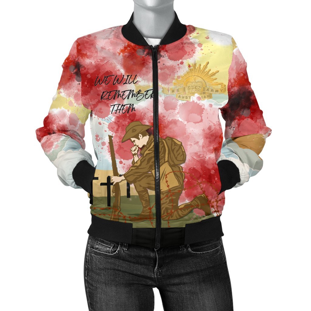 ANZAC Day Women's Bomber Jacket - We Will Remember Them - Vibe Hoodie Shop