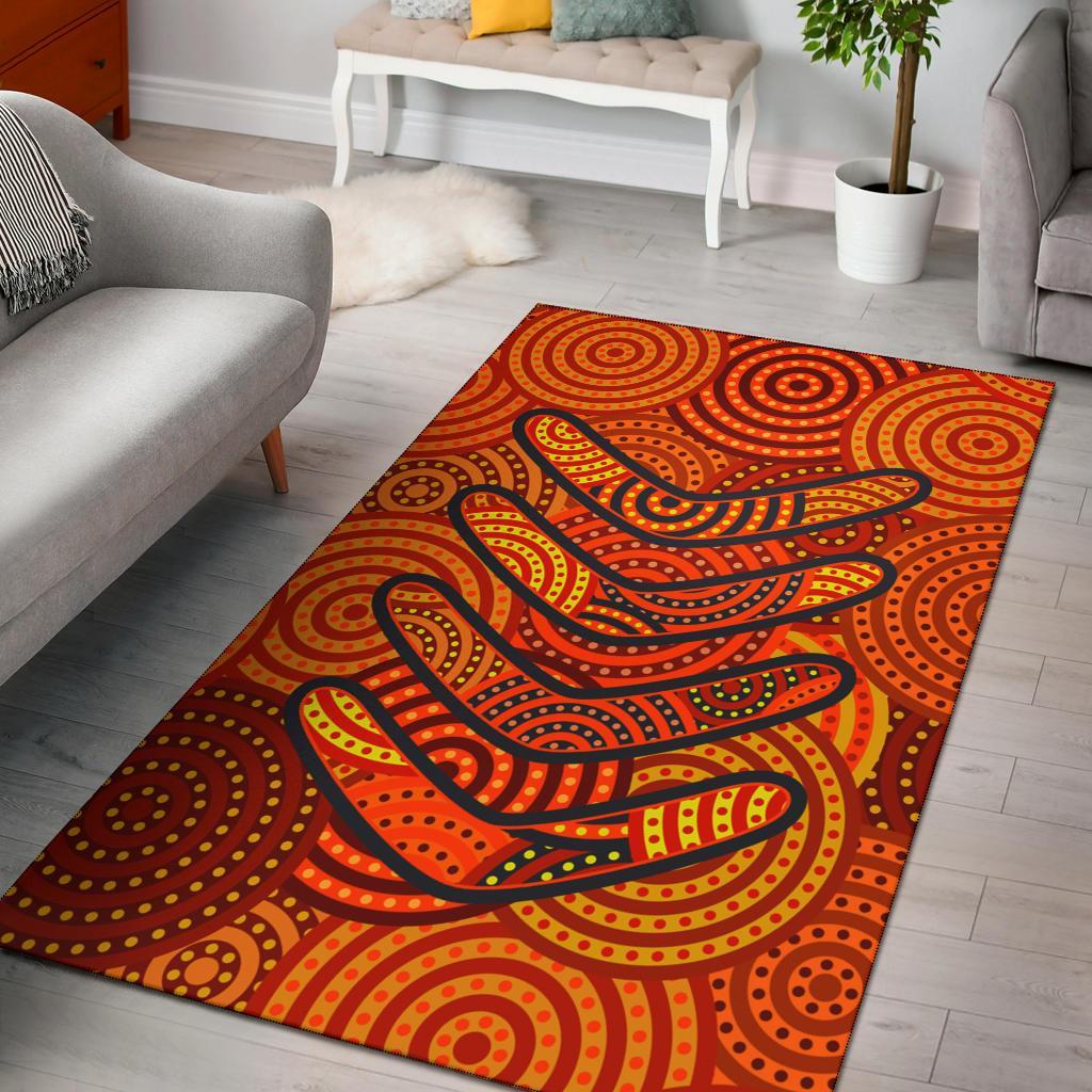 Aboriginal Area Rug - Aboriginal Boomerangs And Dot Circle - Vibe Hoodie Shop