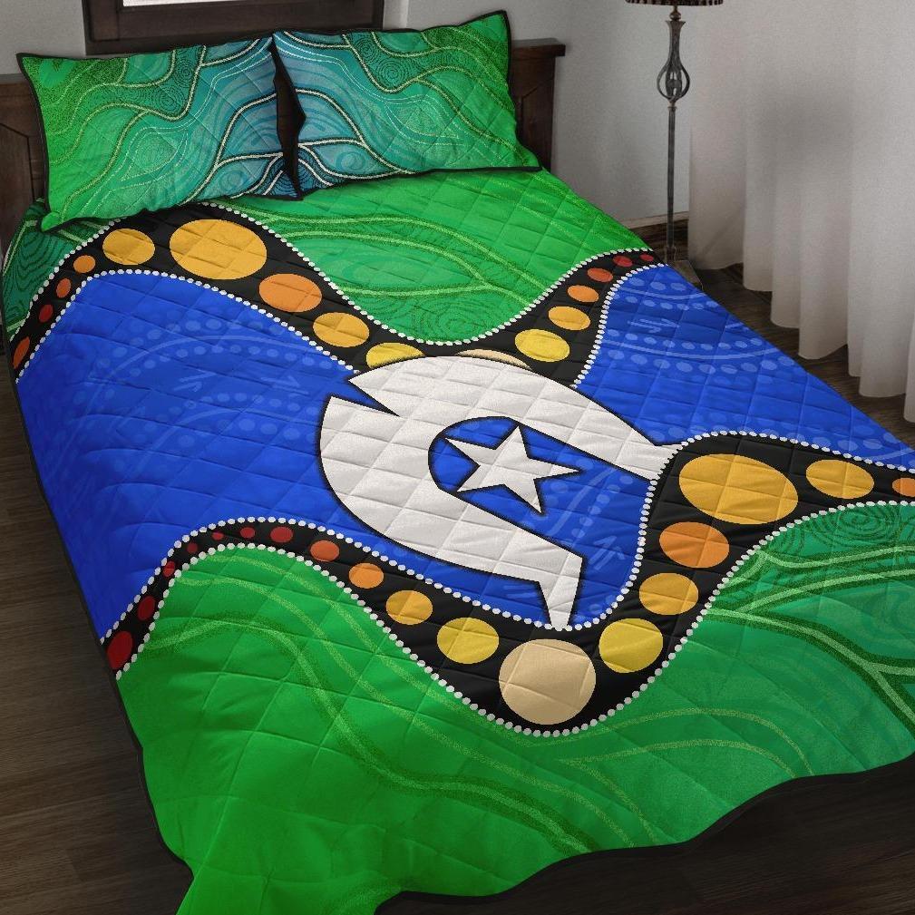 Torres Strait Islands Quilt Bed Set - Flag with Aboriginal Patterns - Vibe Hoodie Shop