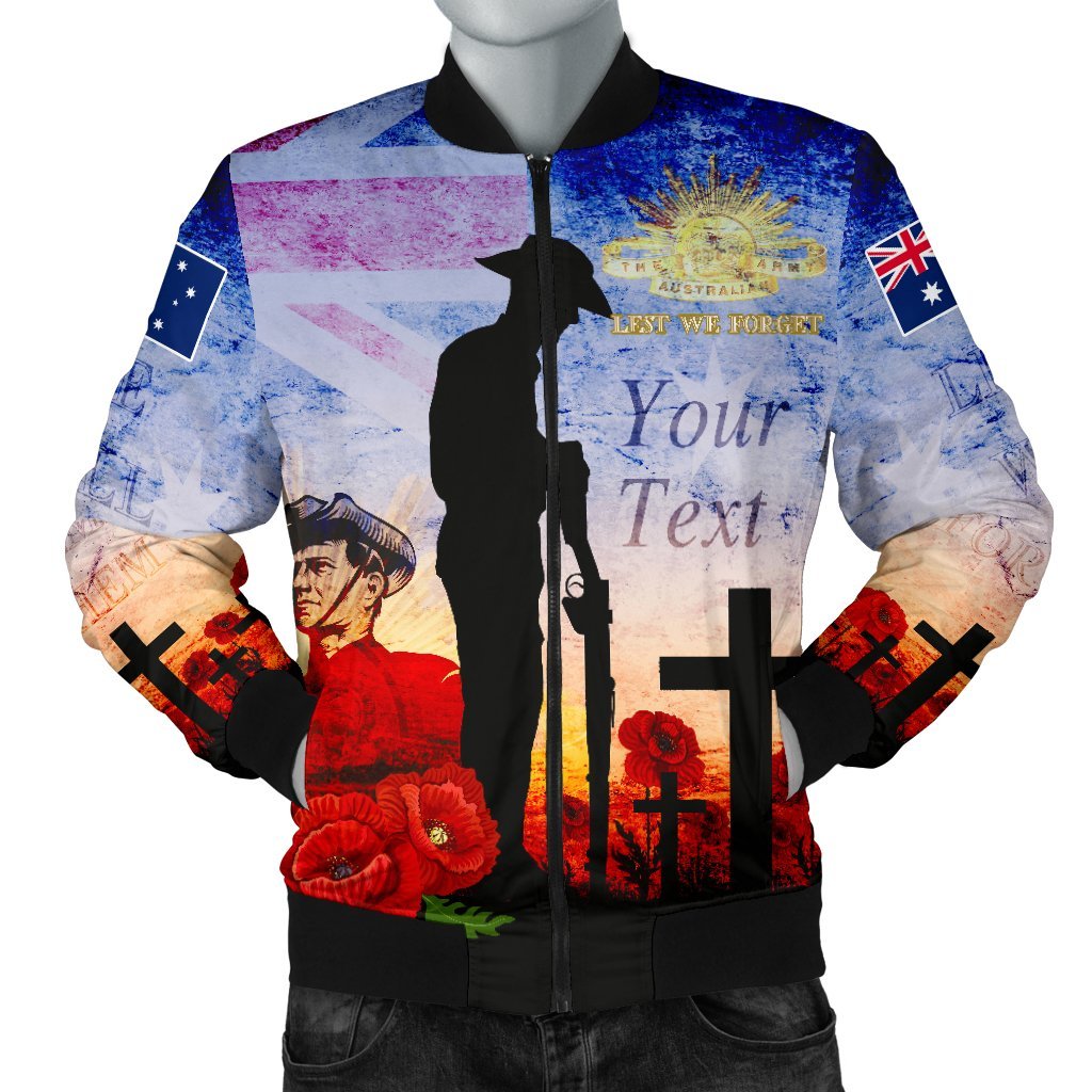 Custom ANZAC Men's Bomber Jacket - ANZAC 2020 Lest We Forget The Australian Army - Vibe Hoodie Shop