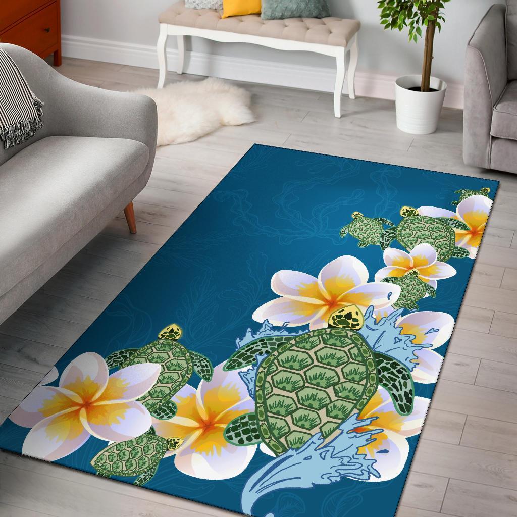 Plumeria Sea Turtle Area Rug - Vibe Hoodie Shop