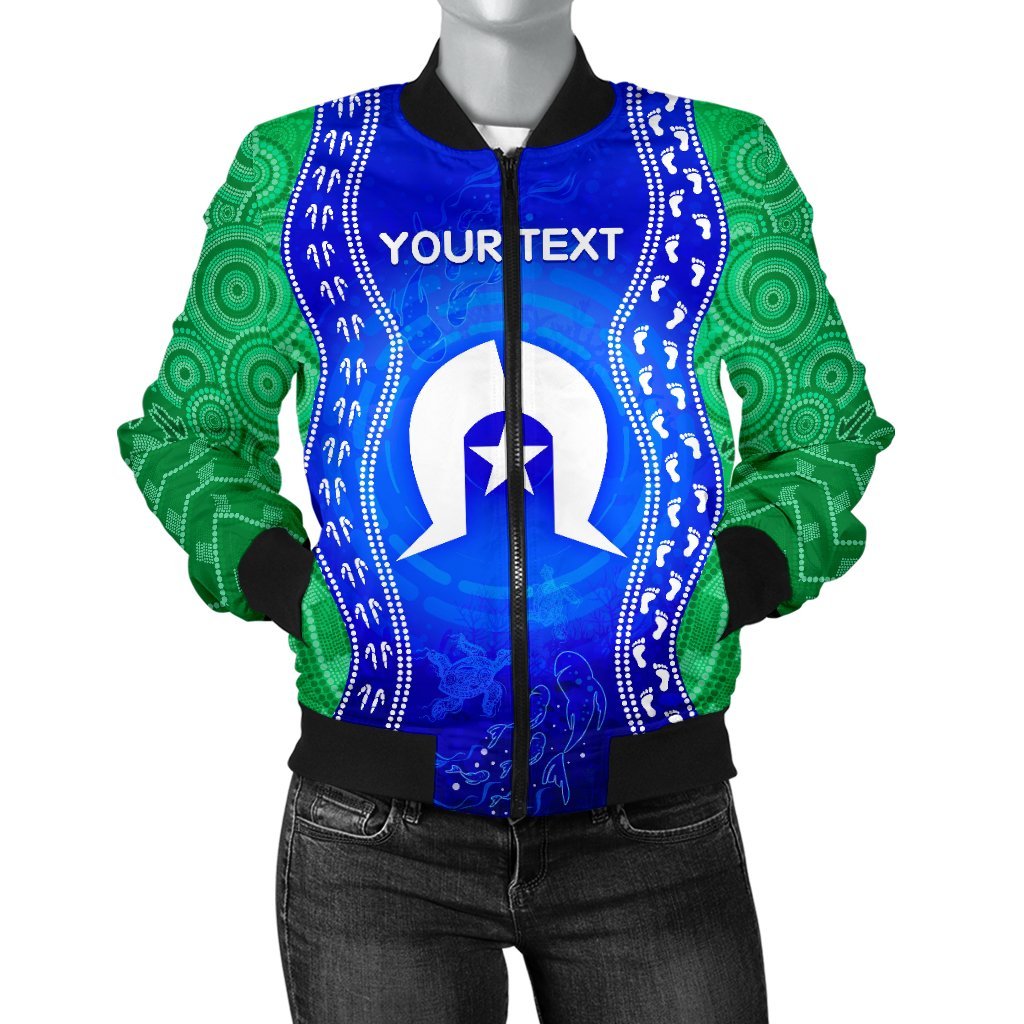 Custom Torres Strait Islanders Women's Bomber Jacket - Torres Symbol With Aboriginal Patterns - Vibe Hoodie Shop