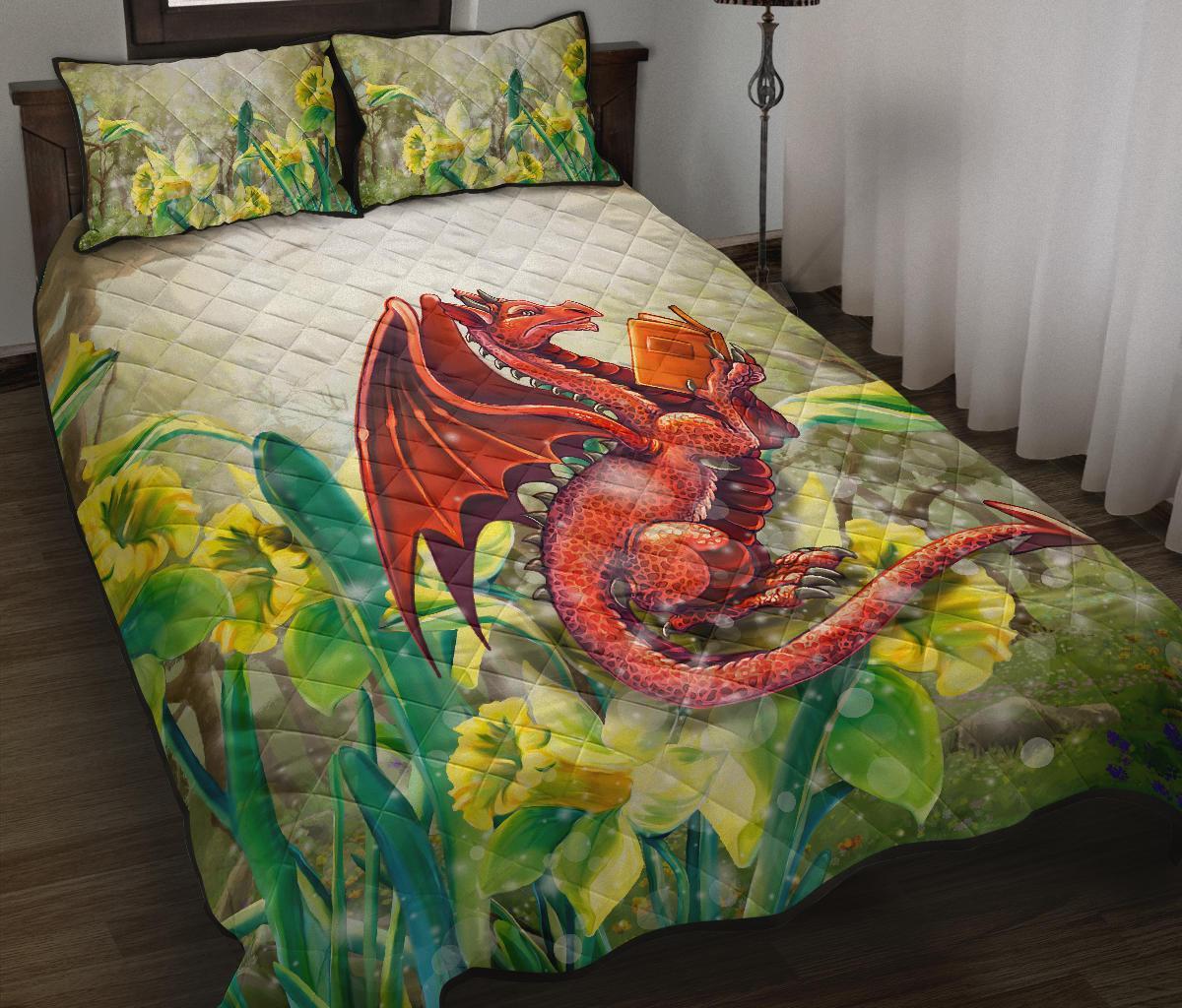 Wales Quilt Bed Set - Dragon With Flowers - Vibe Hoodie Shop