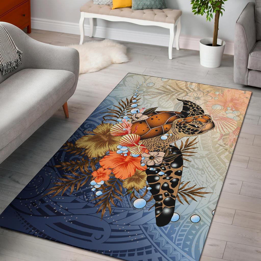 Polynesian Turtle Hibiscus Sea Shell Area Rug - Vibe Hoodie Shop