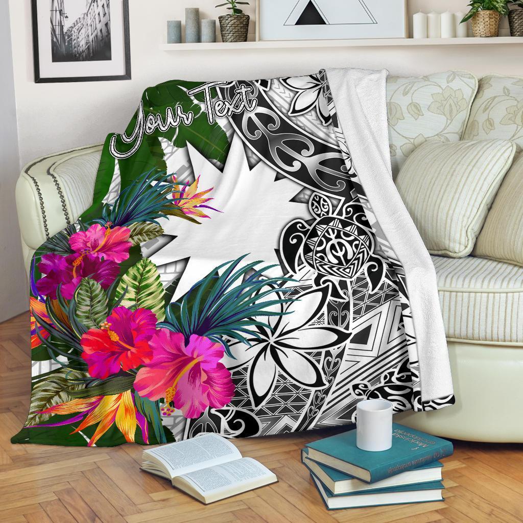 Nauru Custom Personalised Premium Blanket White - Turtle Plumeria Banana Leaf - Vibe Hoodie Shop