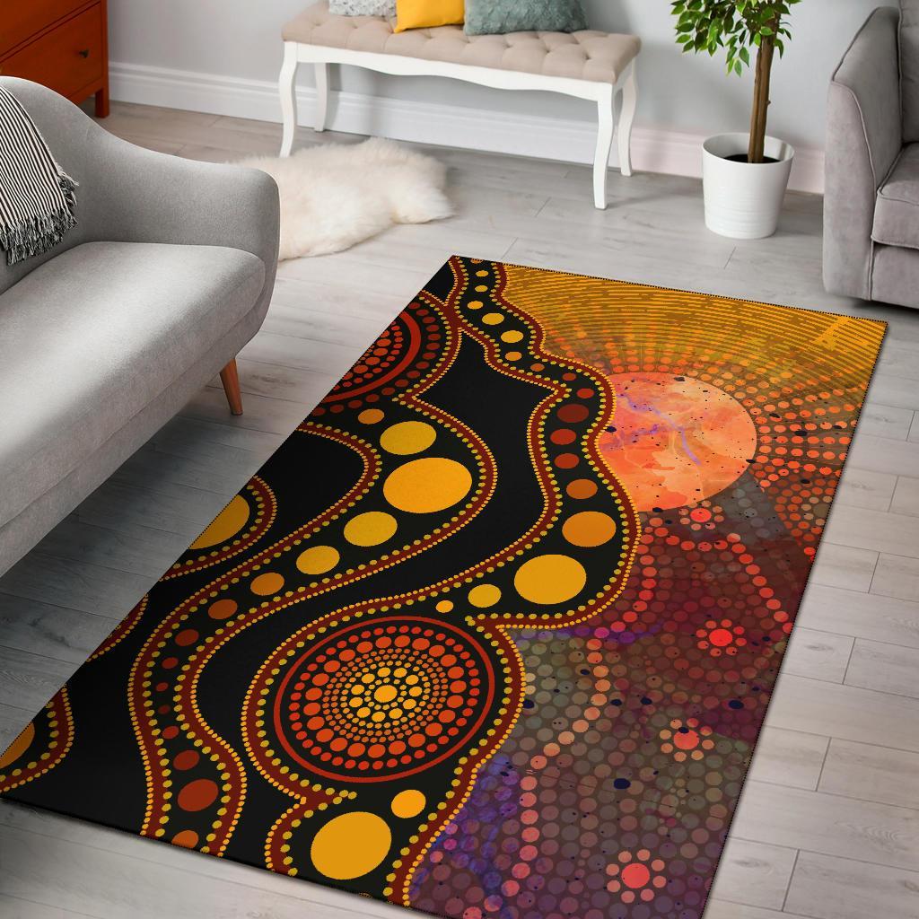 Aboriginal Area Rug - Australia Indigenous Flag Circle Dot Painting Art (Golden) - Vibe Hoodie Shop