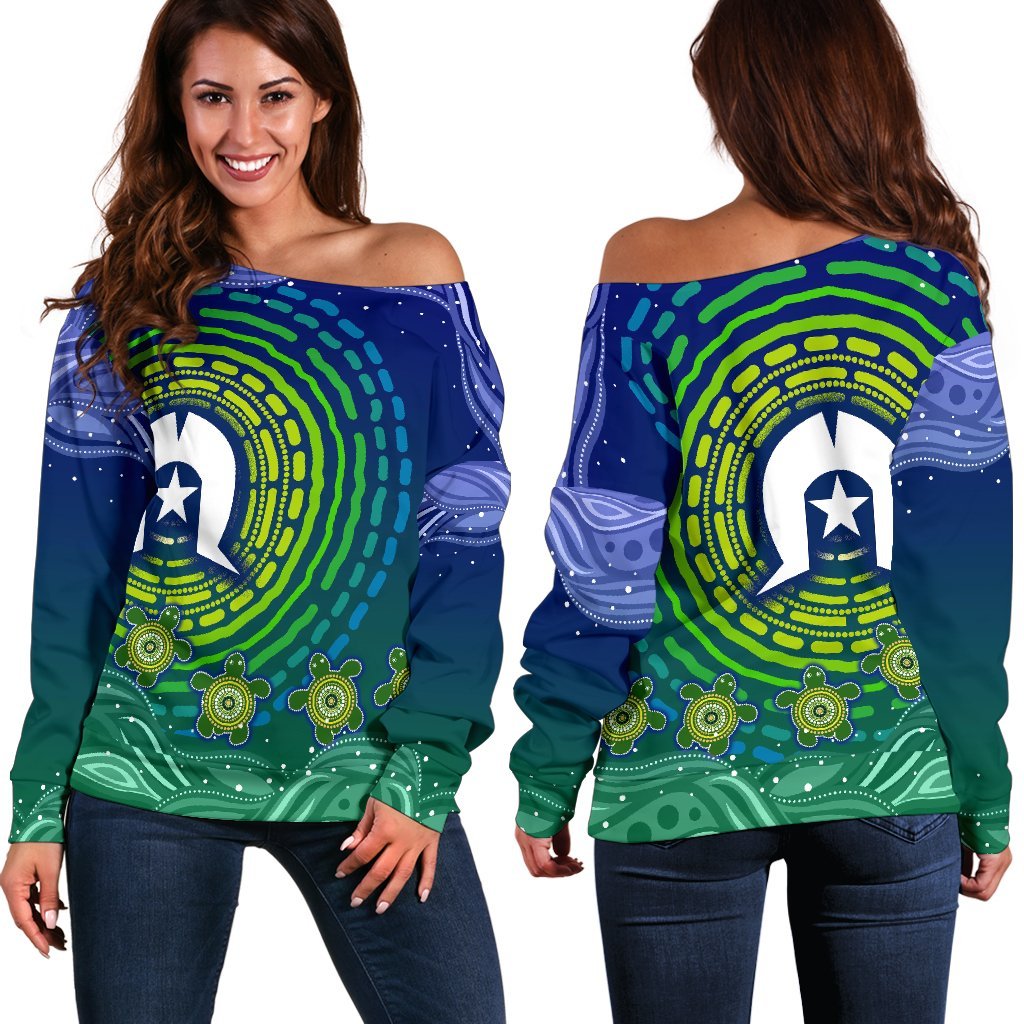 Torres Strait Islanders Women's Off Shoulder Sweater - Aboriginal Turtle - Vibe Hoodie Shop