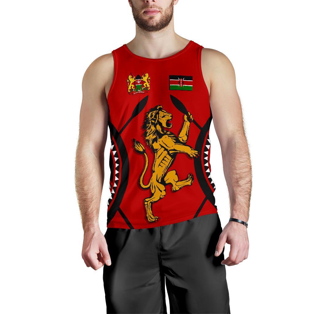 Kenya Rugby Lion Men Tank Top Maasai Shield - Vibe Hoodie Shop