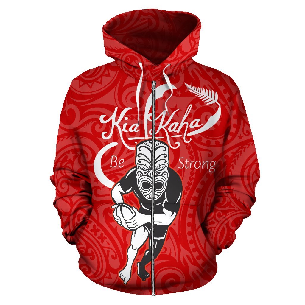 Rugby Kia Kaha Be Strong New Zealand Zip Up Hoodie - Red Version 2 - Vibe Hoodie Shop