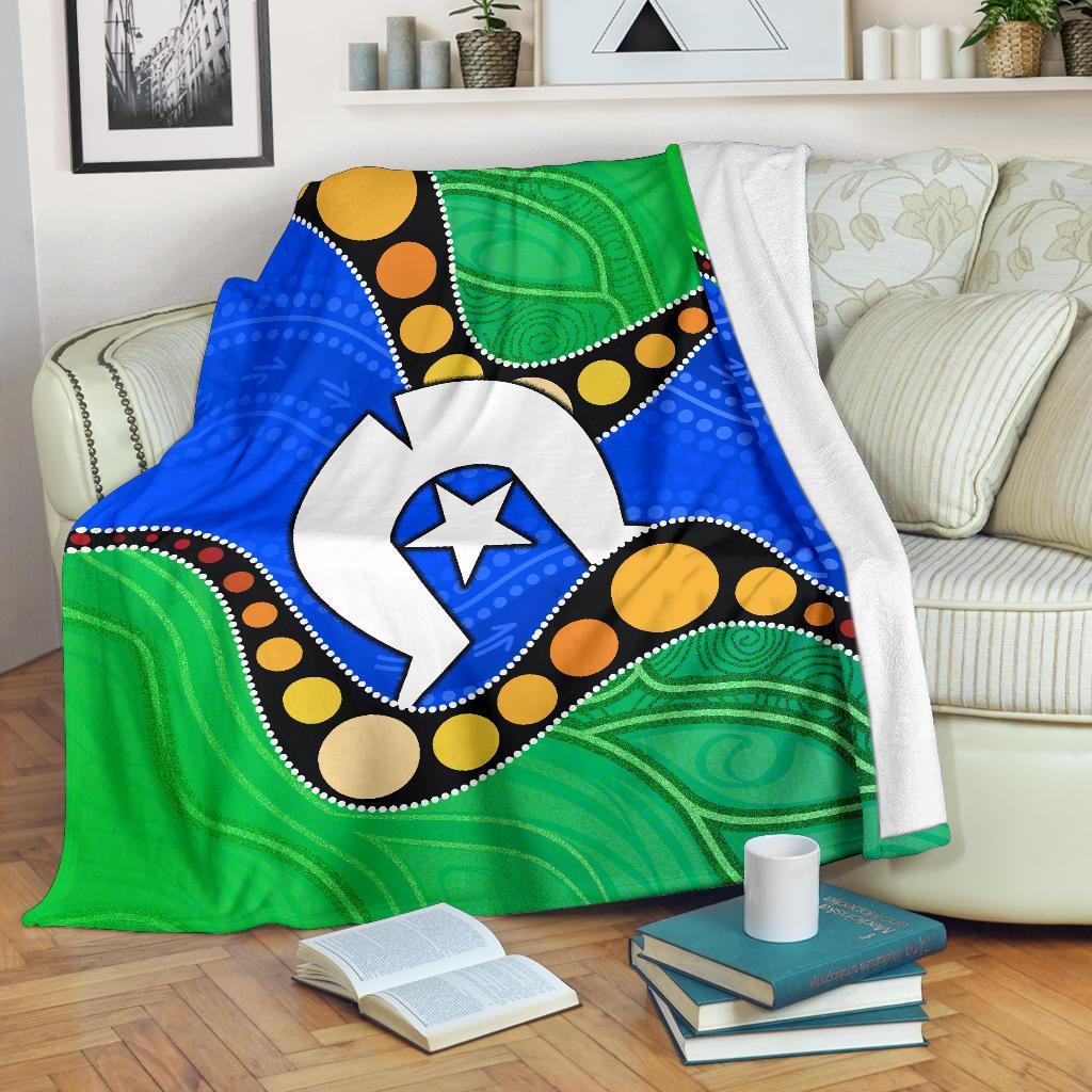 Torres Strait Islands Premium Blanket - Flag with Aboriginal Patterns - Vibe Hoodie Shop