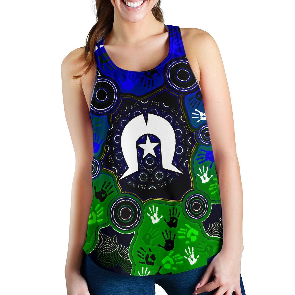 Aboriginal Women's Racerback Tank - Torres Strait Symbol With Indigenous Patterns - Vibe Hoodie Shop