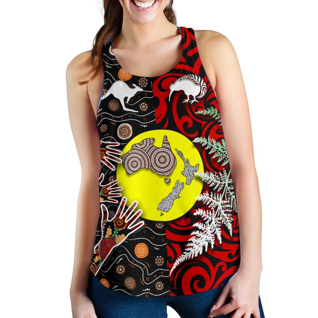 New Zealand Australia Women Racerback Tank - Maori Aboriginal - Vibe Hoodie Shop