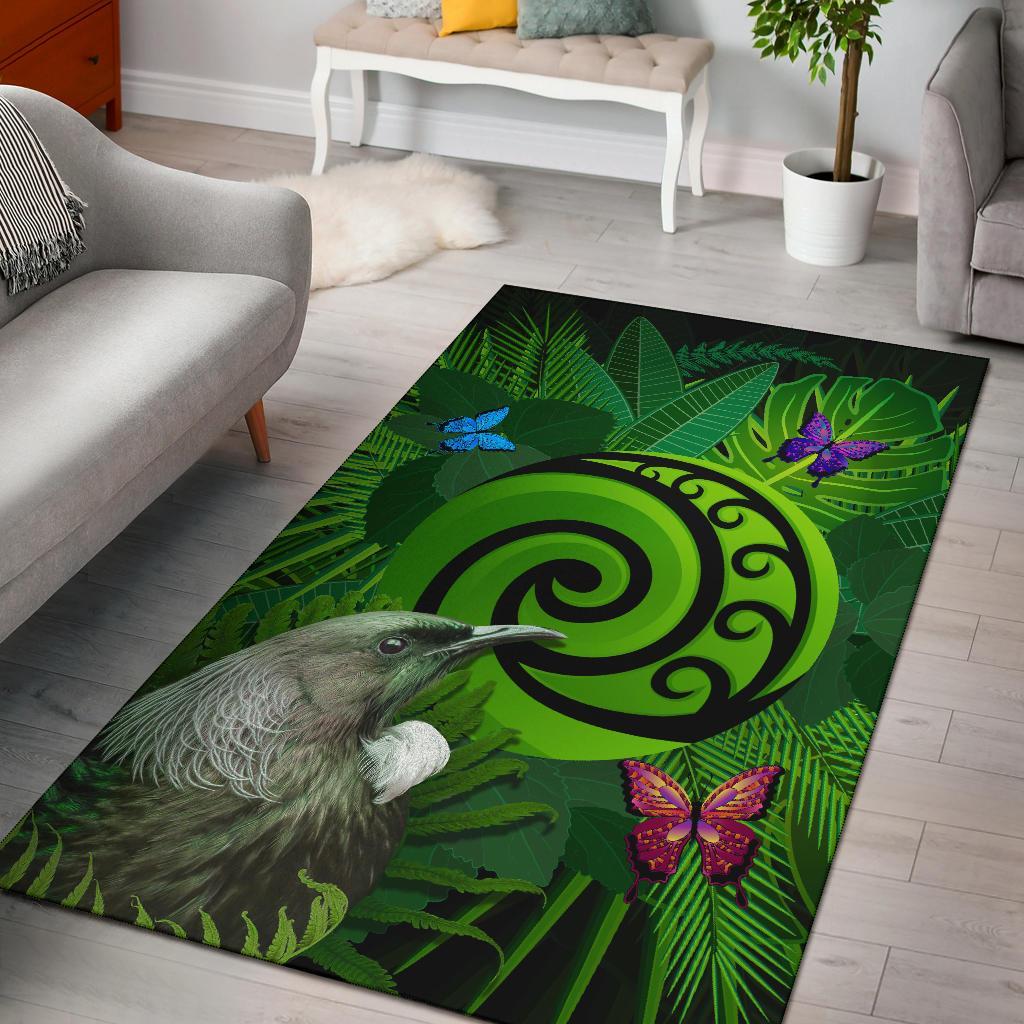 New Zealand Area Rug Koru Fern Mix Tui Bird - Tropical Floral - Vibe Hoodie Shop