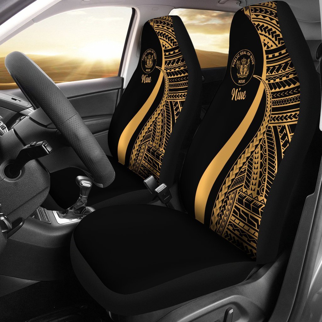 Niue Car Seat Covers - Gold Polynesian Tentacle Tribal Pattern - Vibe Hoodie Shop