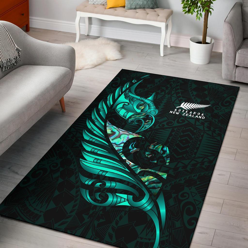 New Zealand Area Rug Manaia Paua Fern Wing - Turquoise - Vibe Hoodie Shop