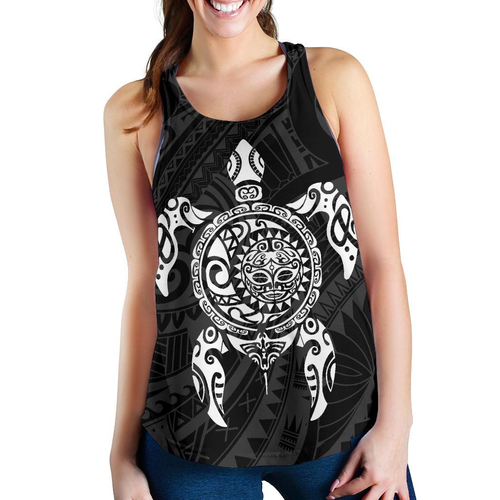 New Zealand Women Racerback Tank, Maori Turtle Tattoo Golf Shirts - White - Vibe Hoodie Shop