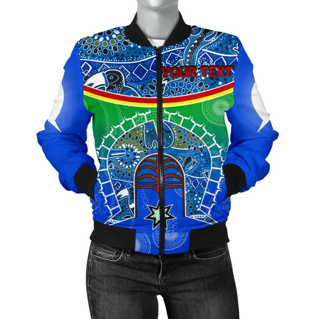 Personalised Women's Bomber Jacket - Torres Strait Symbol With Aboriginal Patterns - Vibe Hoodie Shop