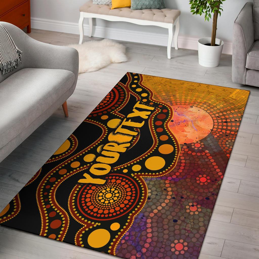 Custom Text Aboriginal Area Rug - Australia Indigenous Flag Circle Dot Painting Art (Golden) - Vibe Hoodie Shop