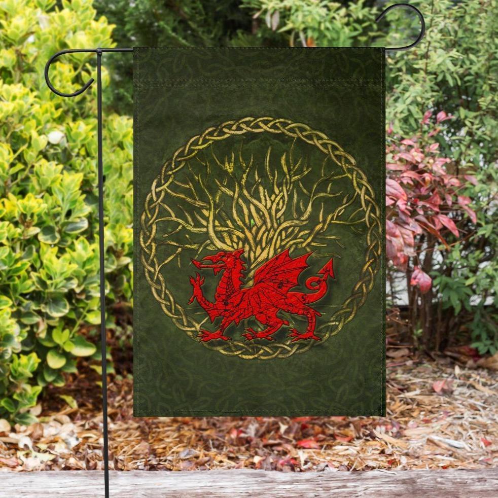 Wales Celtic Flag - Welsh Dragon With Celtic Tree - Vibe Hoodie Shop