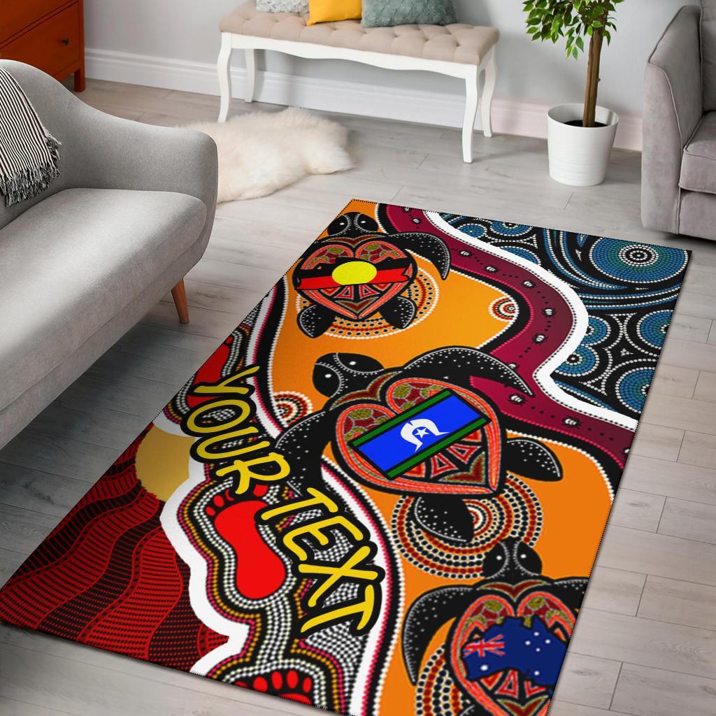 Custom Area Rug - Australia Aboriginal Dots With Turtle and NAIDOC Flags - Vibe Hoodie Shop